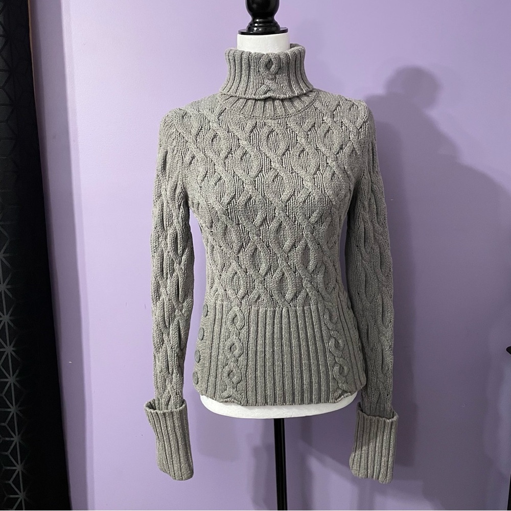 Tommy Hilfiger Gray Cable Knit Turtleneck Sweater Size Medium Cotton Blend